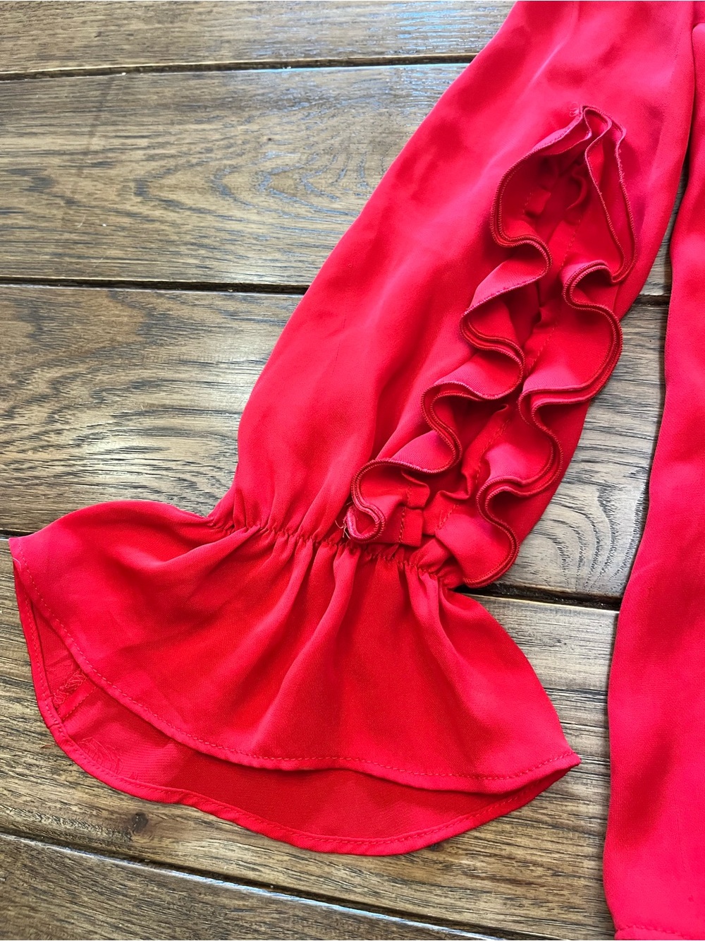 Zara Bright Red Ruffle-Neck Button-Front Shirt - Picture 5 of 8